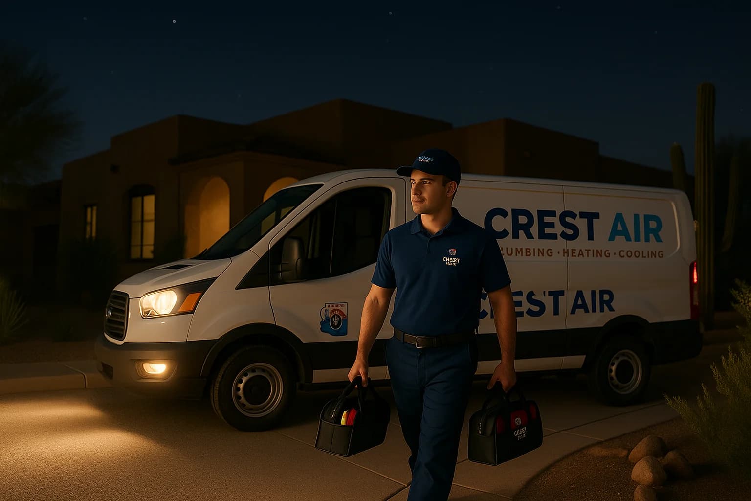 Emergency HVAC response guide Emergency HVAC response truck at night in Tucson