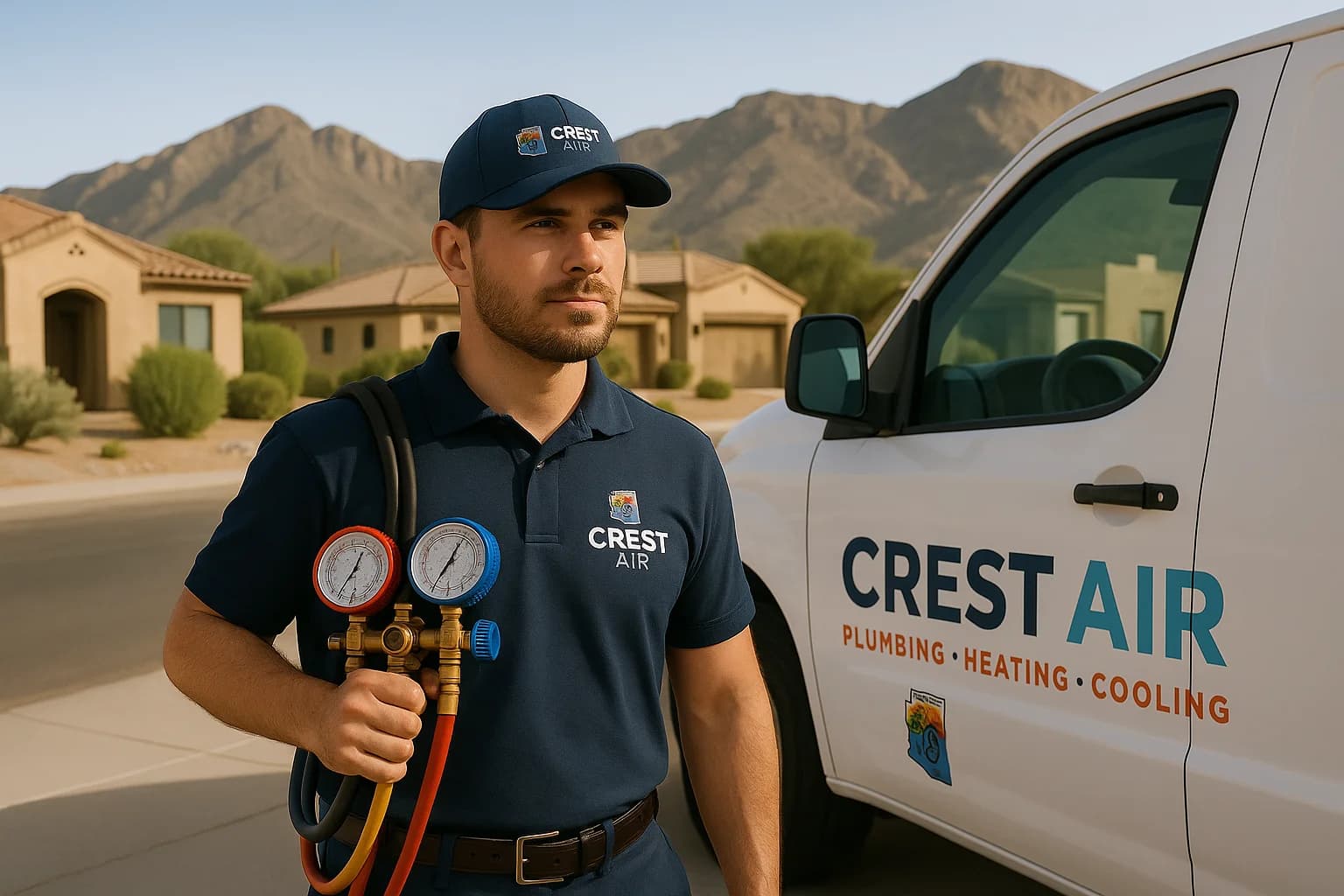 Oro Valley arrival Crest Air truck arriving in an Oro Valley cul-de-sac