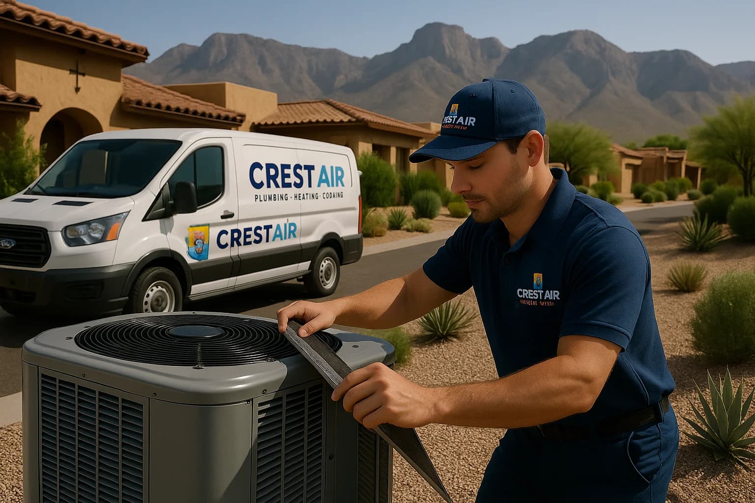 Golf community service Crest Air van at an Oro Valley golf community home