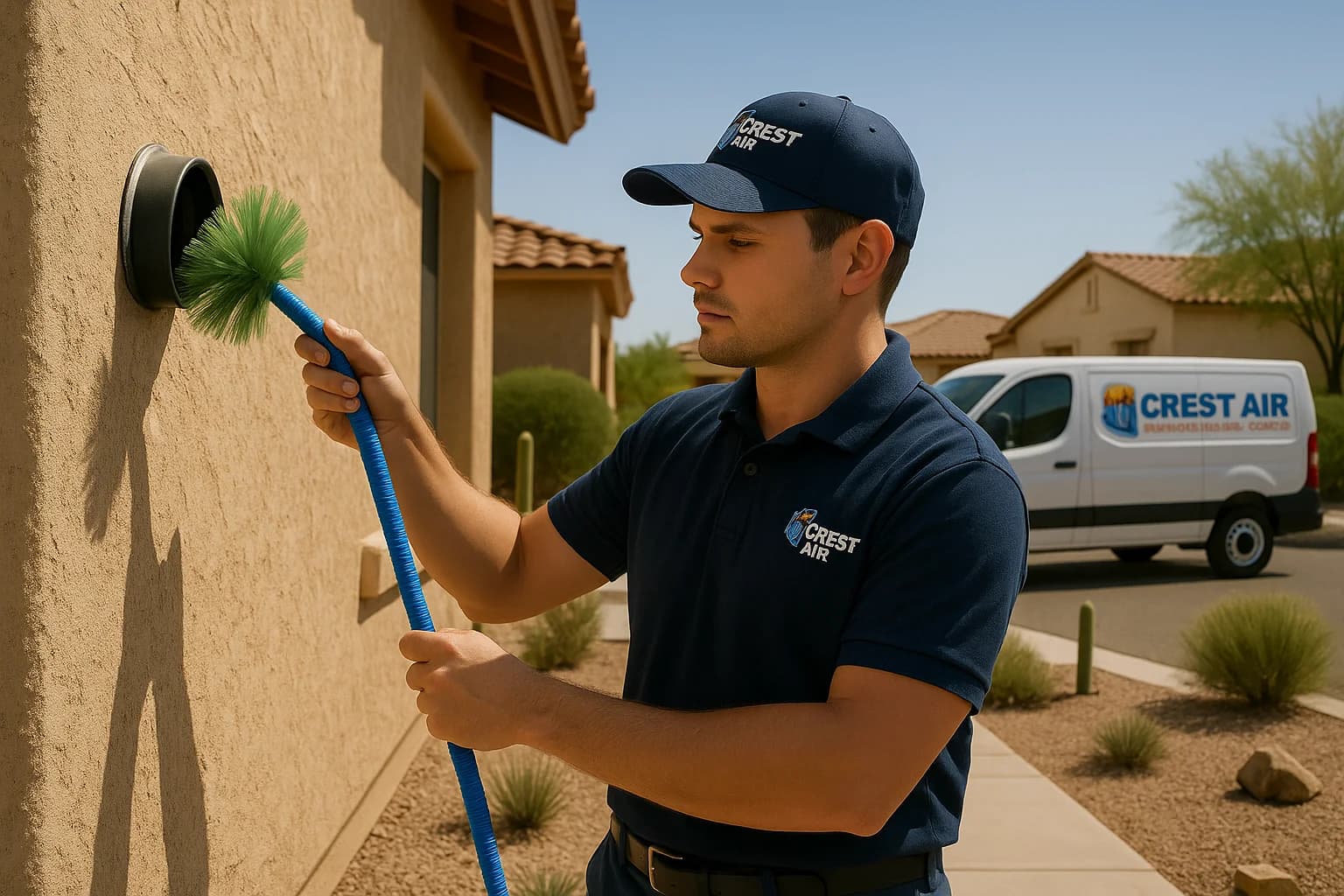Duct cleaning Tucson hero image Technician addressing ductwork airflow issues in Tucson