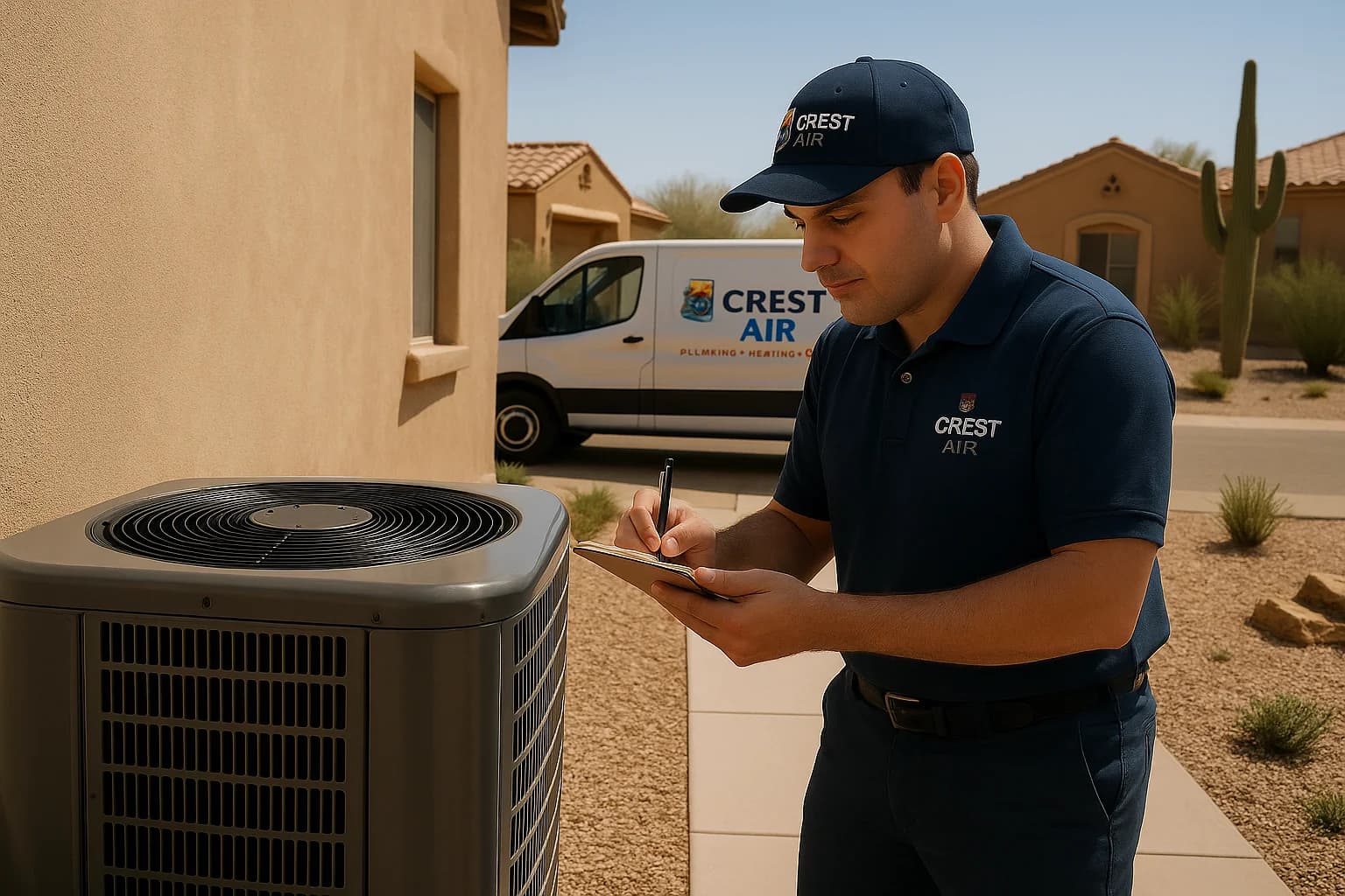 Seasonal maintenance checklist Technician checking off a maintenance checklist